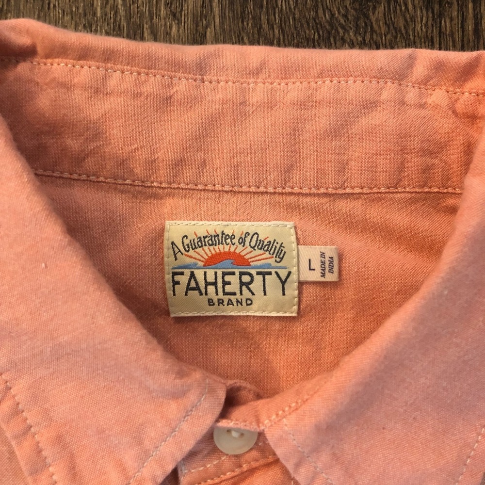 Faherty Shirt Mens Large Pink Lightweight Coastal Preppy Casual Beach Cotton - Picture 3 of 9